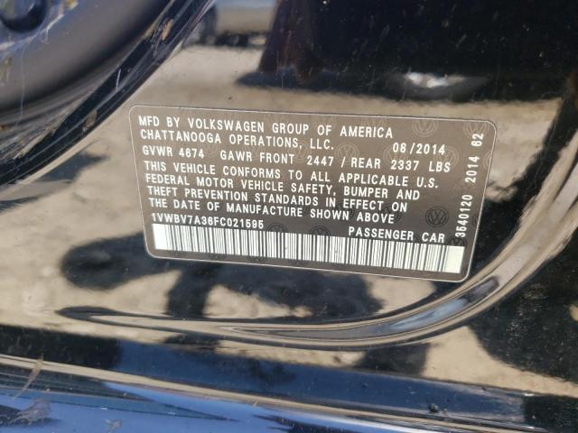 Photo 10 from auction – 2015 VOLKSWAGEN PASSAT SE with VIN 1VWBV7A36FC021595