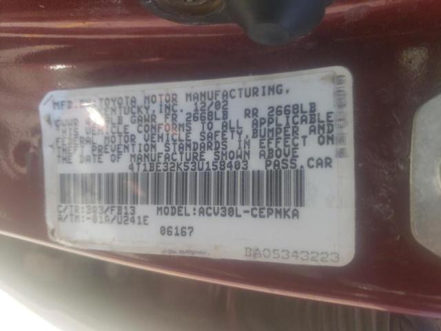 Photo 10 from auction – 2003 TOYOTA CAMRY LE with VIN 4T1BE32K53U158403