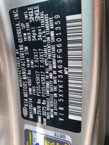 Photo 10 from auction – 2015 KIA SORENTO LX with VIN 5XYKT3A63FG601359