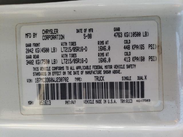 Photo 10 from auction – 1998 DODGE RAM 3500 with VIN 1B7MC3360WJ230702