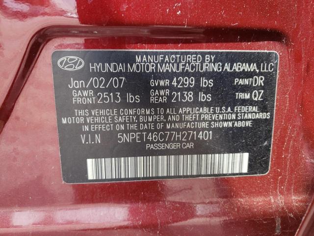 Photo 10 from auction – 2007 HYUNDAI SONATA GLS with VIN 5NPET46C77H271401