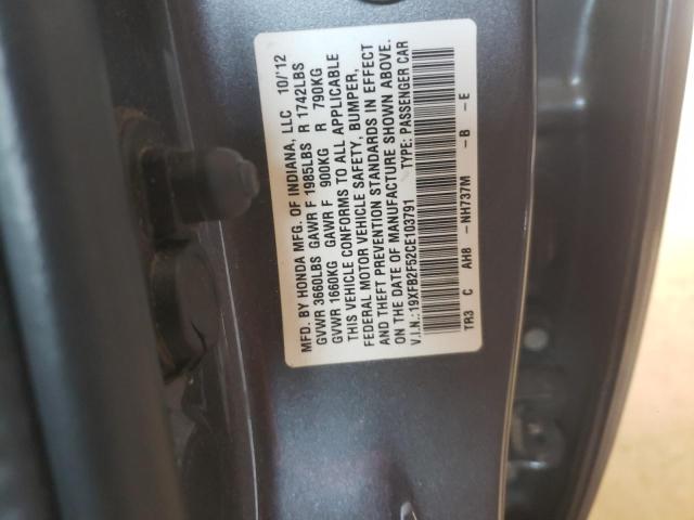 Photo 10 from auction – 2012 HONDA CIVIC LX with VIN 19XFB2F52CE103791