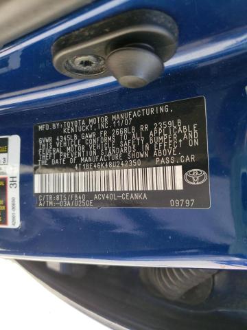 Photo 10 from auction – 2008 TOYOTA CAMRY CE with VIN 4T1BE46K48U242350