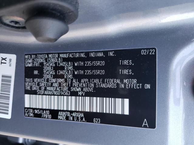 Photo 10 from auction – 2022 TOYOTA HIGHLANDER with VIN 5TDFARAH7NS014563