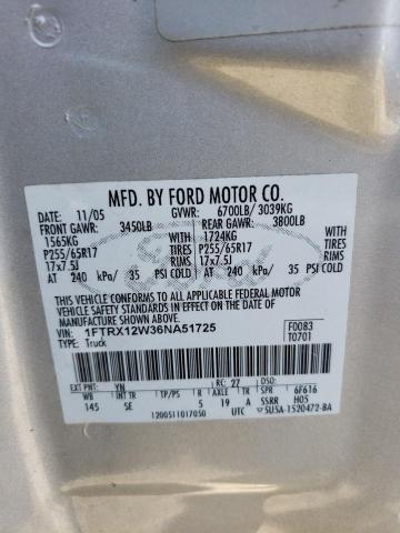 Photo 10 from auction – 2006 FORD F150 with VIN 1FTRX12W36NA51725