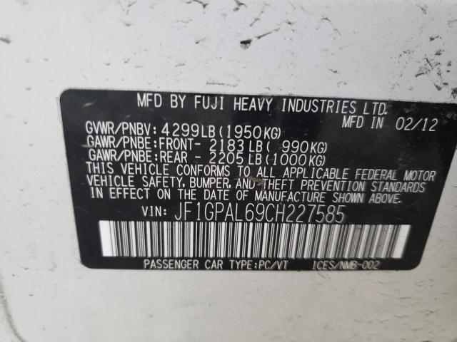 Photo 10 from auction – 2012 SUBARU IMPREZA SP with VIN JF1GPAL69CH227585