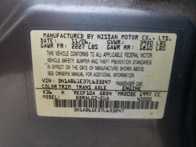 Photo 10 from auction – 2007 NISSAN SENTRA 2.0 with VIN 3N1AB61E37L633247