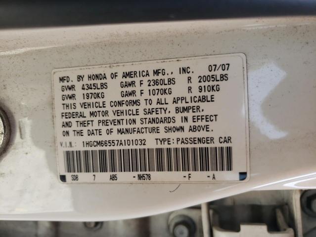 Photo 10 from auction – 2007 HONDA ACCORD EX with VIN 1HGCM66557A101032