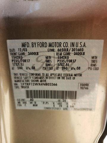 Photo 10 from auction – 2004 FORD F150 with VIN 1FTRF12WX4NB03366