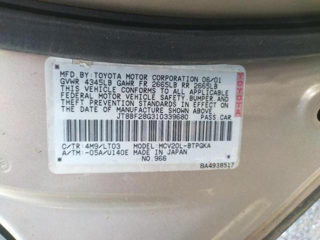 Photo 10 from auction – 2001 LEXUS ES 300 with VIN JT8BF28G310339680