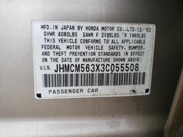 Photo 10 from auction – 2003 HONDA ACCORD LX with VIN JHMCM563X3C055508