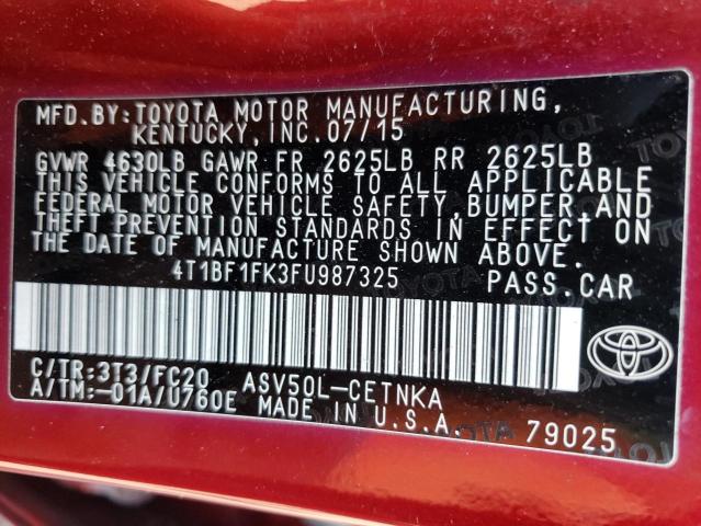 Photo 10 from auction – 2015 TOYOTA CAMRY LE with VIN 4T1BF1FK3FU987325