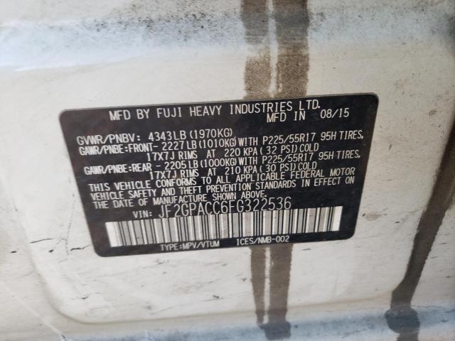 Photo 10 from auction – 2015 SUBARU XV CROSSTR with VIN JF2GPACC6FG322536