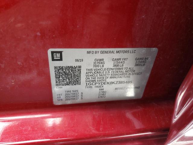Photo 10 from auction – 2019 CHEVROLET SILVERADO with VIN 1GCPYDEK0KZ385485