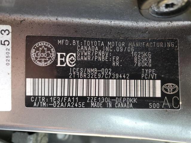 Photo 10 from auction – 2007 TOYOTA COROLLA CE with VIN 2T1BR32E97C739442