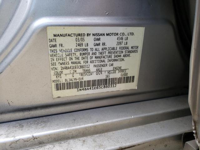 Photo 10 from auction – 2005 NISSAN MAXIMA SE with VIN 1N4BA41E65C860312