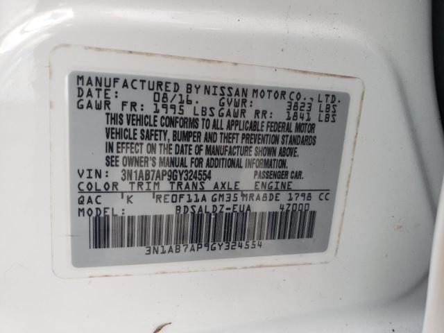 Photo 10 from auction – 2016 NISSAN SENTRA S with VIN 3N1AB7AP9GY324554