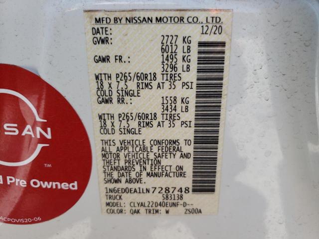 Photo 10 from auction – 2020 NISSAN FRONTIER S with VIN 1N6ED0EA1LN728748