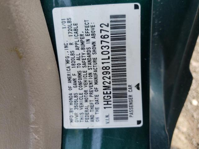 Photo 10 from auction – 2001 HONDA CIVIC SI with VIN 1HGEM22981L037672