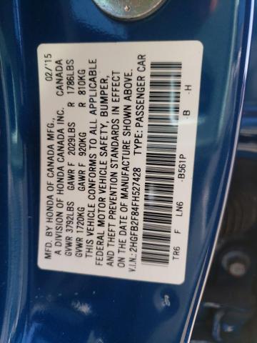 Photo 10 from auction – 2015 HONDA CIVIC EX with VIN 2HGFB2F84FH527428