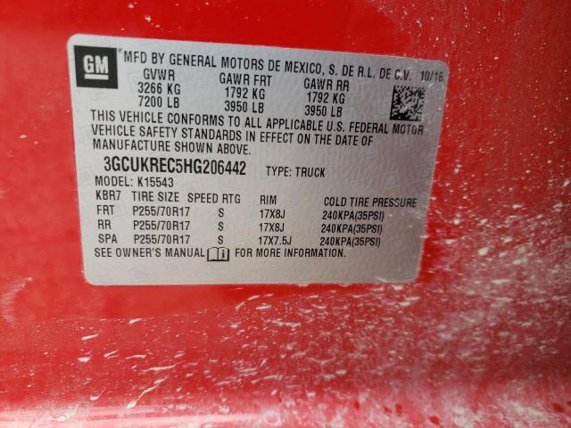 Photo 10 from auction – 2017 CHEVROLET SILVERADO with VIN 3GCUKREC5HG206442
