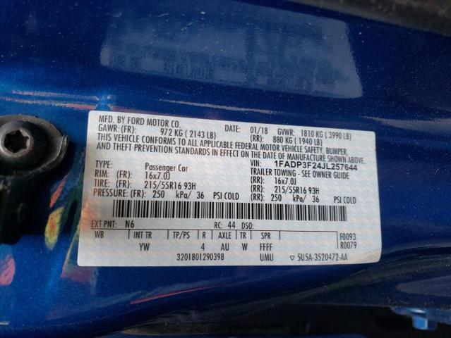 Photo 10 from auction – 2018 FORD FOCUS SE with VIN 1FADP3F24JL257644