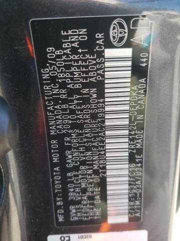 Photo 10 from auction – 2010 TOYOTA COROLLA BA with VIN 2T1BU4EE2AC219994