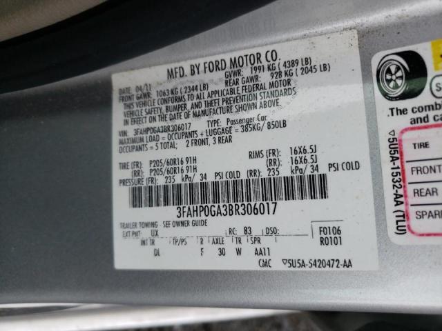 Photo 10 from auction – 2011 FORD FUSION S with VIN 3FAHP0GA3BR306017