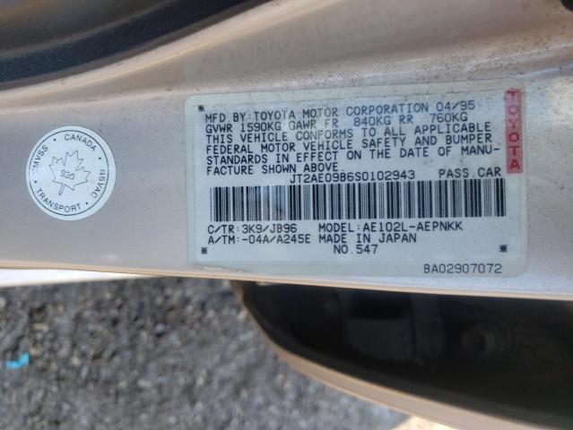 Photo 10 from auction – 1995 TOYOTA COROLLA LE with VIN JT2AE09B6S0102943