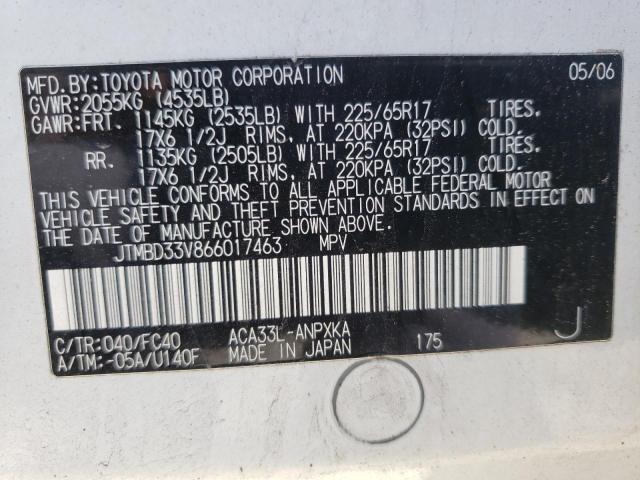 Photo 10 from auction – 2006 TOYOTA RAV4 with VIN JTMBD33V866017463