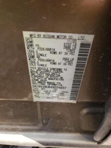 Photo 10 from auction – 2004 NISSAN QUEST S with VIN 5N1BV28U64N334857