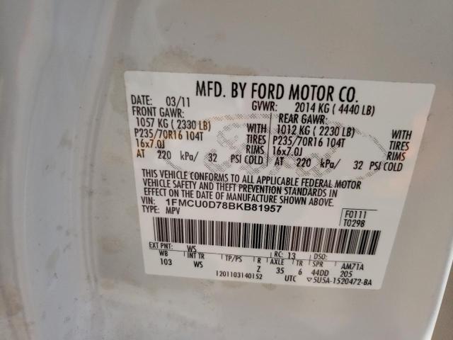 Photo 10 from auction – 2011 FORD ESCAPE XLT with VIN 1FMCU0D78BKB81957