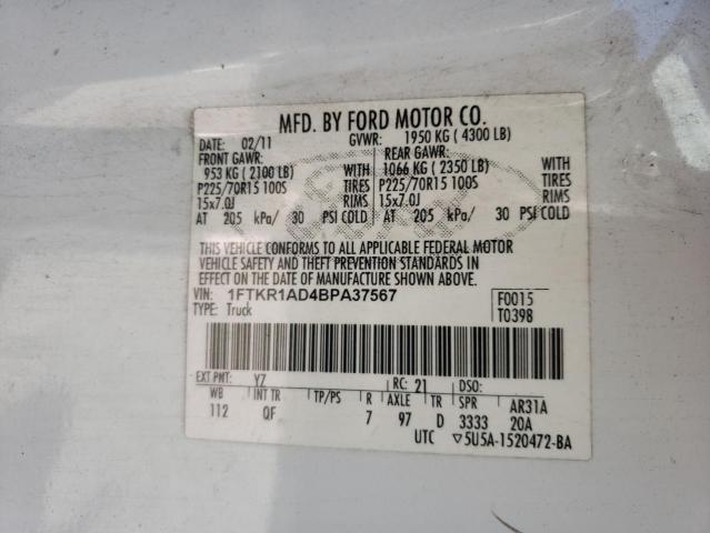 Photo 10 from auction – 2011 FORD RANGER with VIN 1FTKR1AD4BPA37567