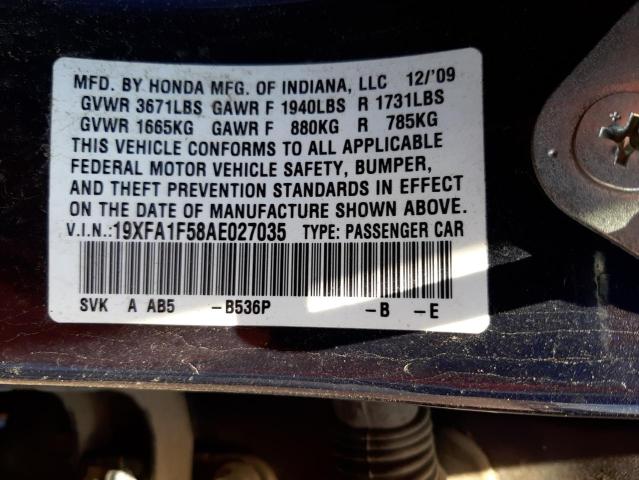 Photo 10 from auction – 2010 HONDA CIVIC LX with VIN 19XFA1F58AE027035