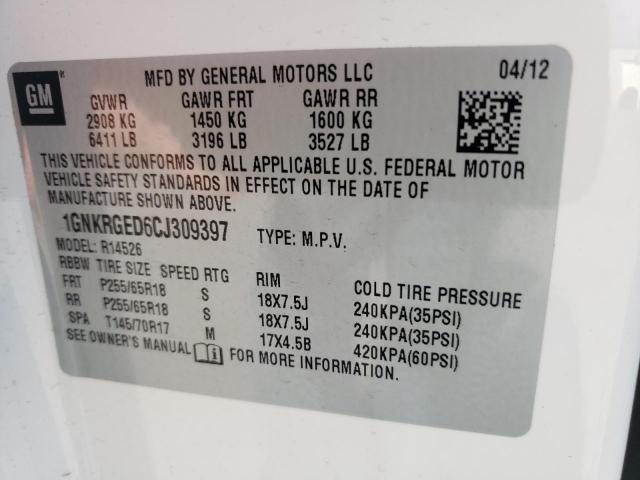 Photo 10 from auction – 2012 CHEVROLET TRAVERSE L with VIN 1GNKRGED6CJ309397