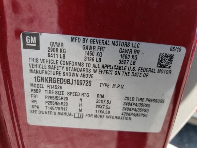 Photo 10 from auction – 2011 CHEVROLET TRAVERSE L with VIN 1GNKRGED9BJ109726