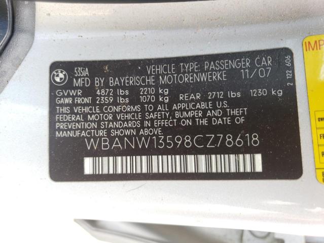 Photo 10 from auction – 2008 BMW 535 I with VIN WBANW13598CZ78618