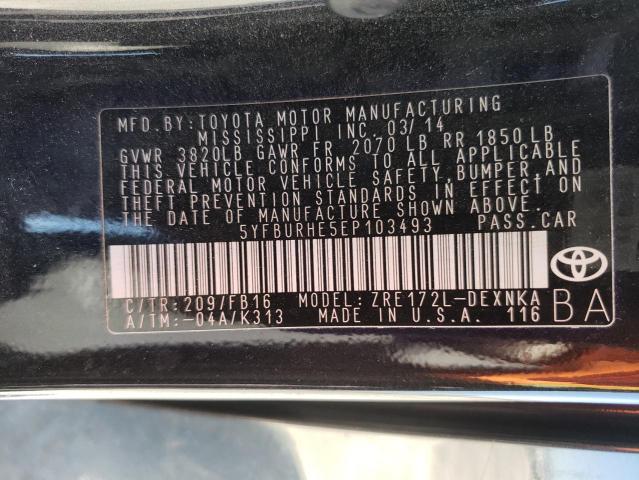 Photo 10 from auction – 2014 TOYOTA COROLLA L with VIN 5YFBURHE5EP103493