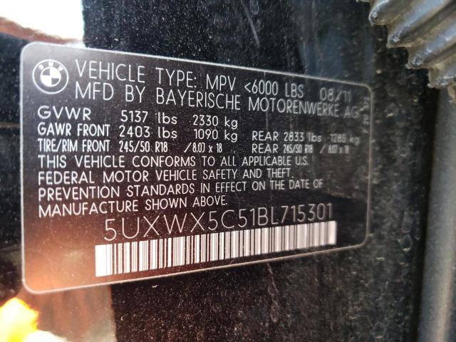 Photo 10 from auction – 2011 BMW X3 XDRIVE2 with VIN 5UXWX5C51BL715301