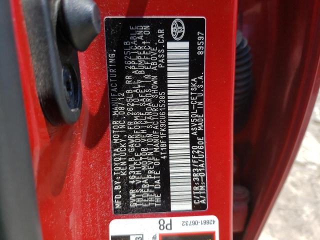 Photo 10 from auction – 2012 TOYOTA CAMRY BASE with VIN 4T1BF1FK9CU615385
