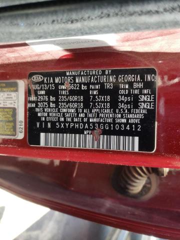 Photo 10 from auction – 2016 KIA SORENTO EX with VIN 5XYPHDA53GG103412