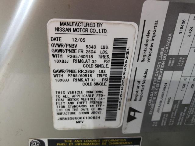 Photo 10 from auction – 2006 INFINITI FX35 with VIN JNRAS08U06X100654