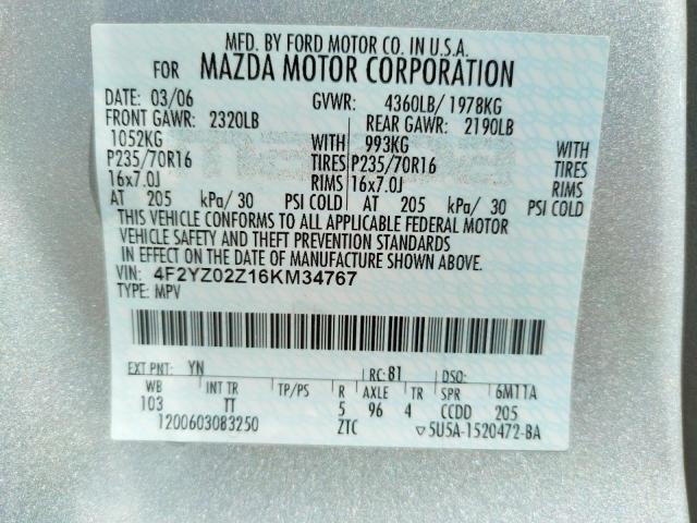 Photo 10 from auction – 2006 MAZDA TRIBUTE I with VIN 4F2YZ02Z16KM34767