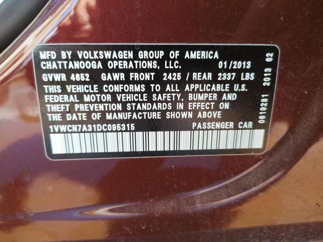 Photo 10 from auction – 2013 VOLKSWAGEN PASSAT SEL with VIN 1VWCN7A31DC095315