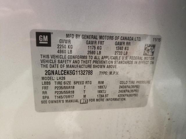 Photo 10 from auction – 2016 CHEVROLET EQUINOX LT with VIN 2GNALCEK6G1132788