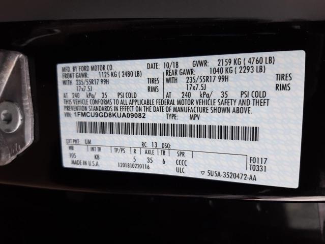 Photo 10 from auction – 2019 FORD ESCAPE SE with VIN 1FMCU9GD8KUA09082