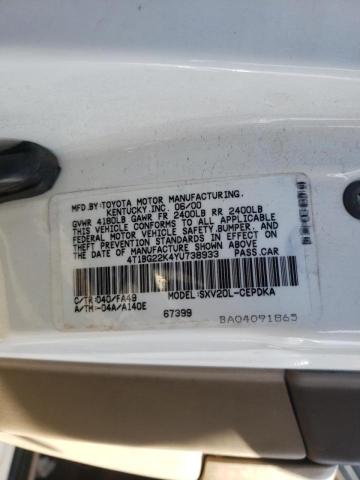 Photo 10 from auction – 2000 TOYOTA CAMRY CE with VIN 4T1BG22K4YU738933