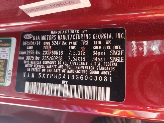Photo 10 from auction – 2016 KIA SORENTO EX with VIN 5XYPHDA13GG003081