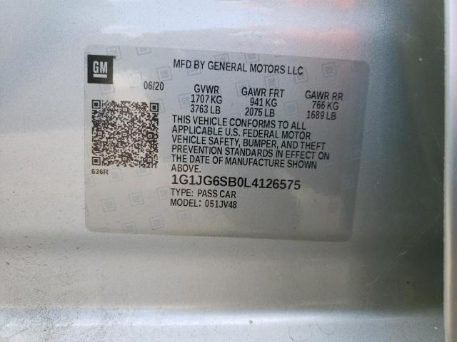 Photo 10 from auction – 2020 CHEVROLET SONIC with VIN 1G1JG6SB0L4126575