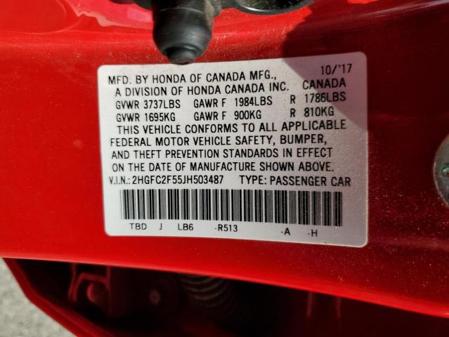 Photo 10 from auction – 2018 HONDA CIVIC with VIN 2HGFC2F55JH503487